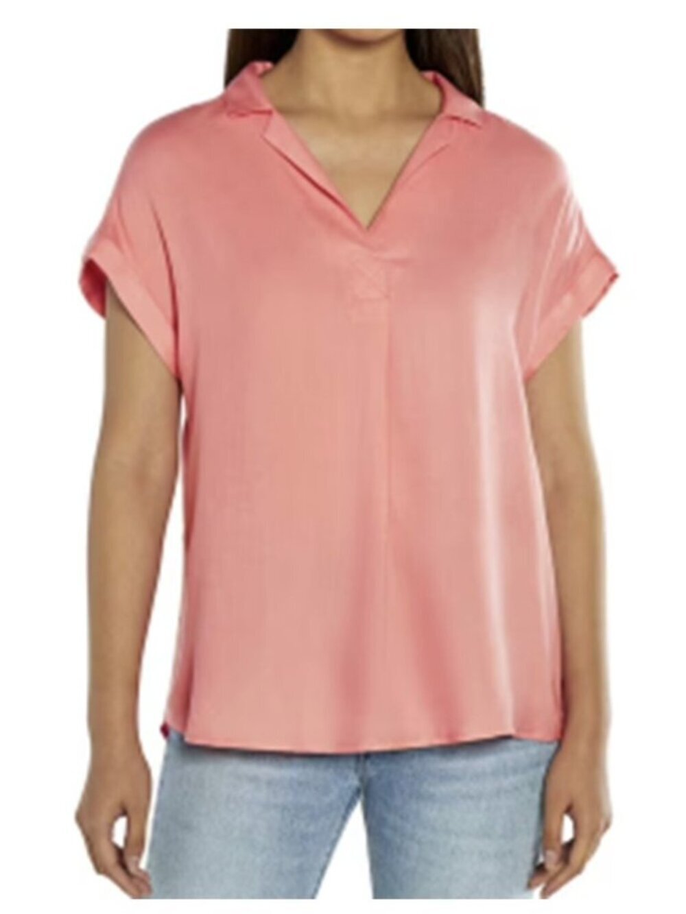 Gap Notched Collar V Neck Pullover Lightweight Relaxed Top Blouse New Pink XL